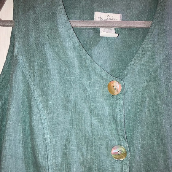 Mosaic USA Linen Tunic Top Small Lagenlook Oversized Full Button Sleeveless - Picture 2 of 5